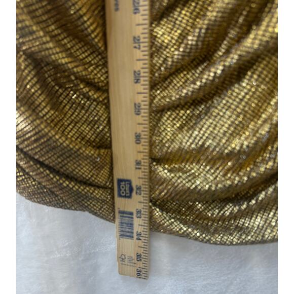 Shona Joy Cleo Circle Sleeve Ruched Mini Dress Womens 8 Gold Metallic Crepe - Picture 13 of 16
